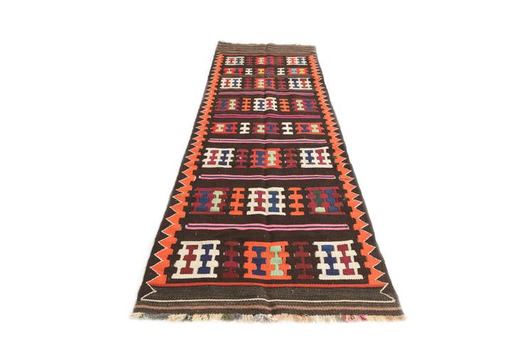 Detail image of 3' x 10' Hand Woven Kilim Fars Wool Runner Rug