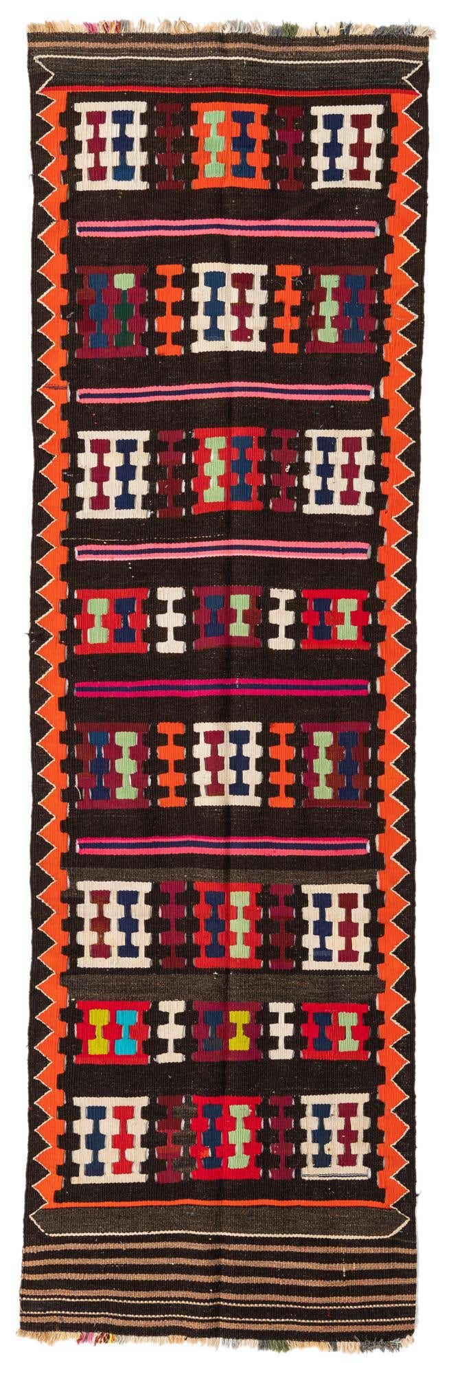 3' x 10' Hand Woven Kilim Fars Wool Runner Rug