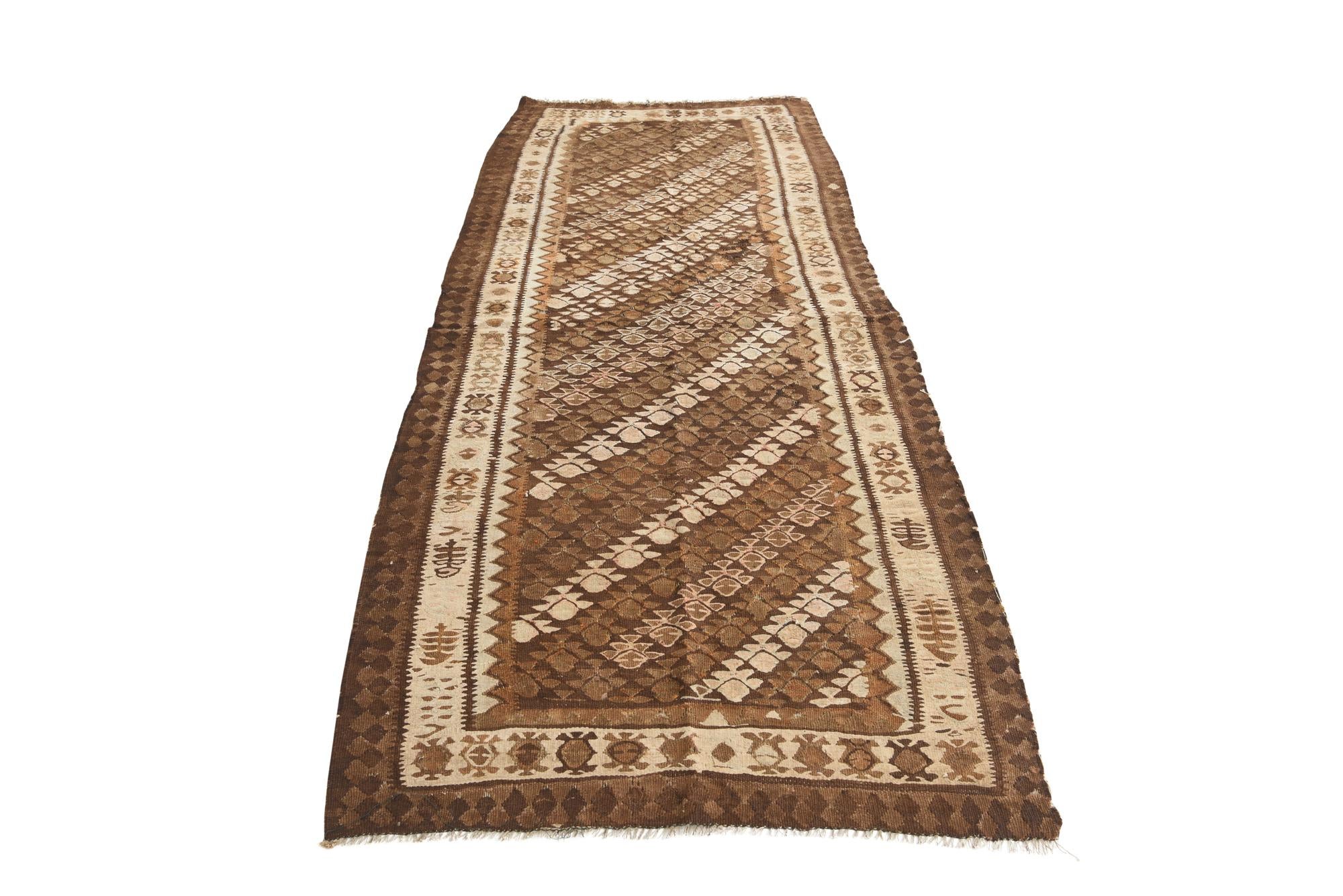 3' 5 x 8' 5 Hand Woven Kilim Fars Wool Runner Rug