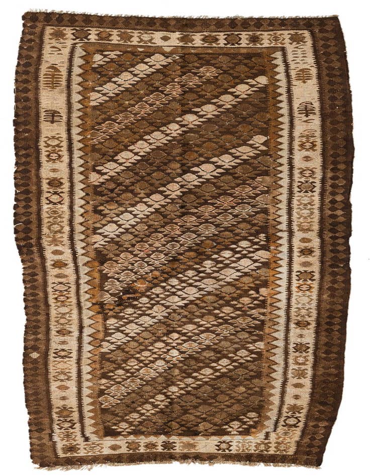 Detail image of 3' 5 x 8' 5 Hand Woven Kilim Fars Wool Runner Rug