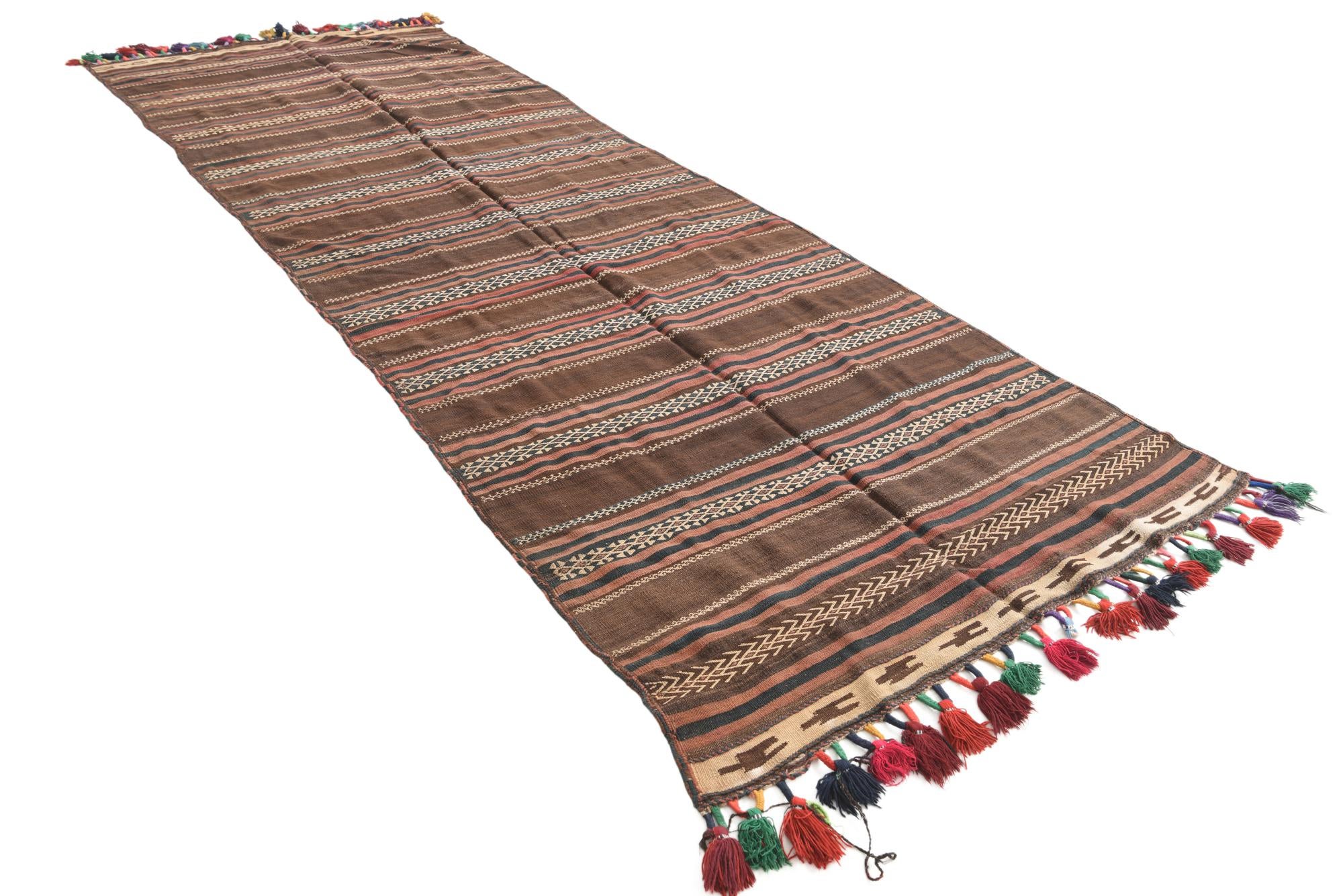4' 3 x 12' Hand Woven Kilim Fars Wool Runner Rug