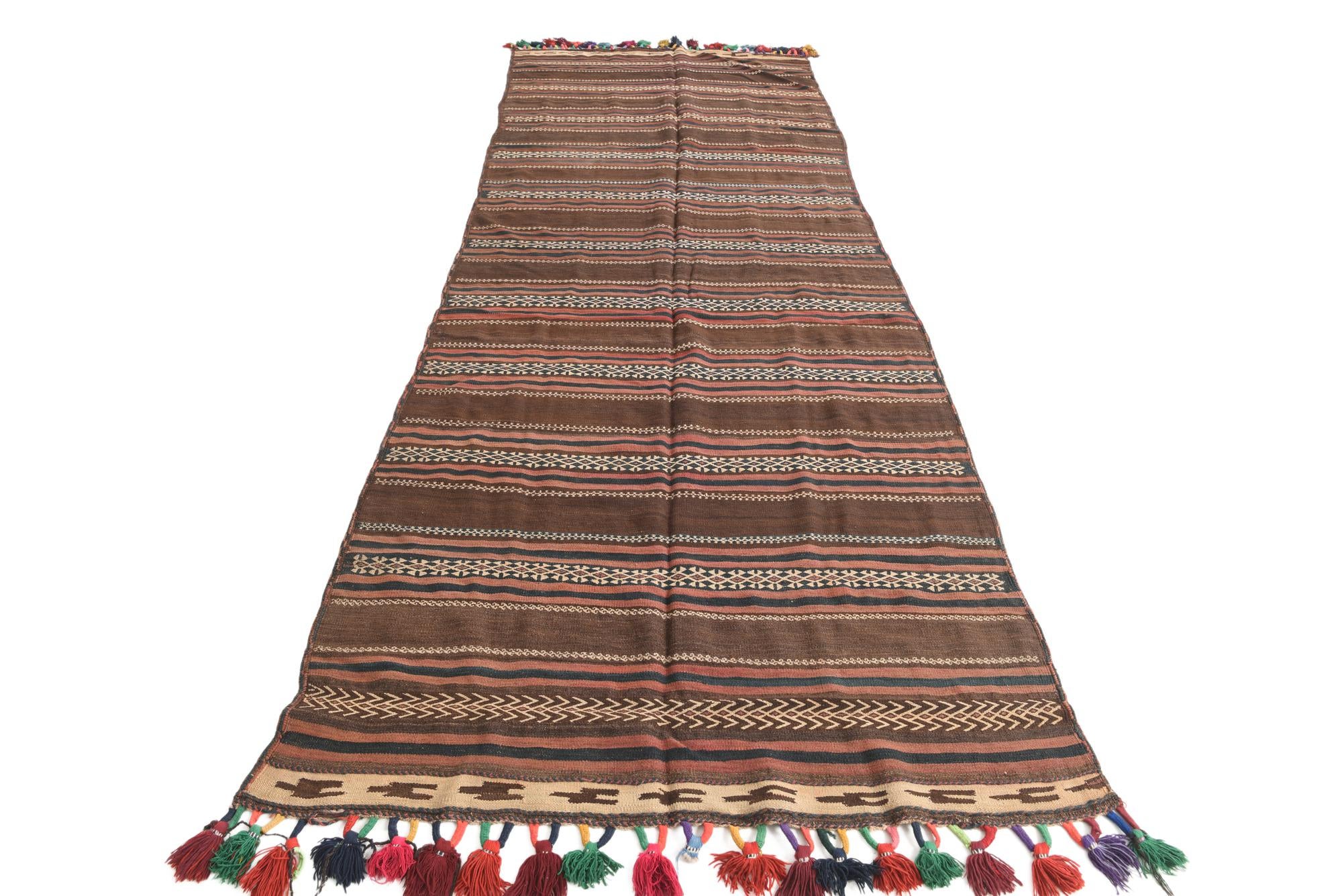 4' 3 x 12' Hand Woven Kilim Fars Wool Runner Rug
