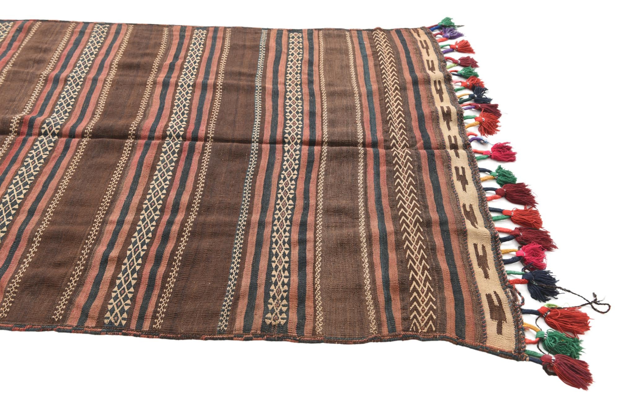 4' 3 x 12' Hand Woven Kilim Fars Wool Runner Rug