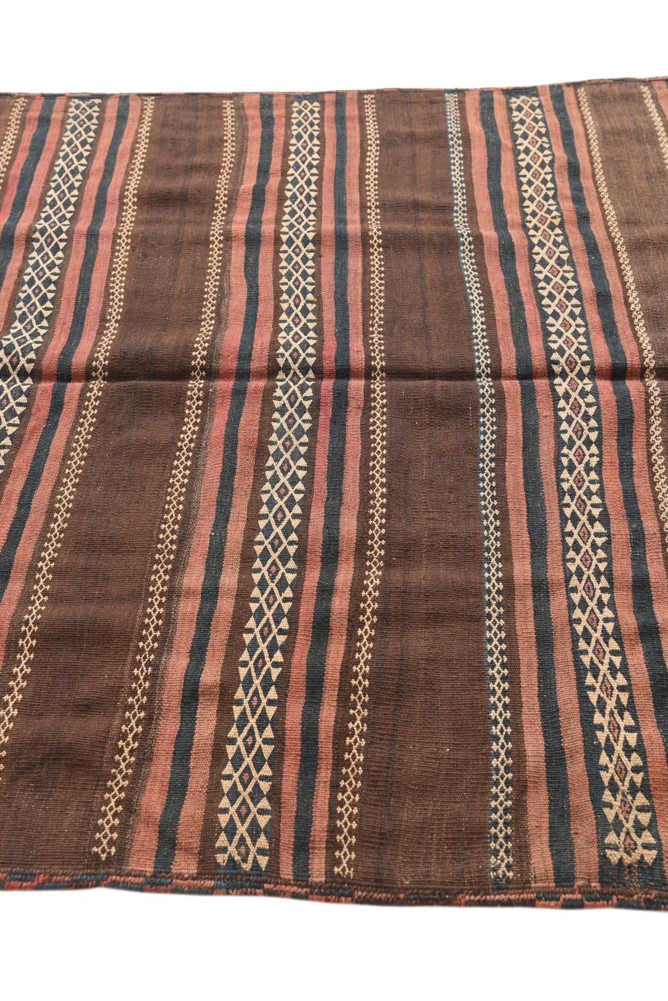 4' 3 x 12' Hand Woven Kilim Fars Wool Runner Rug