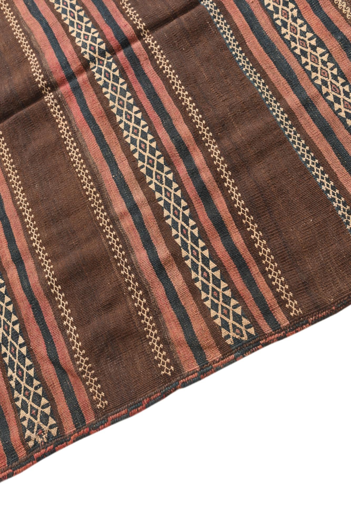 4' 3 x 12' Hand Woven Kilim Fars Wool Runner Rug