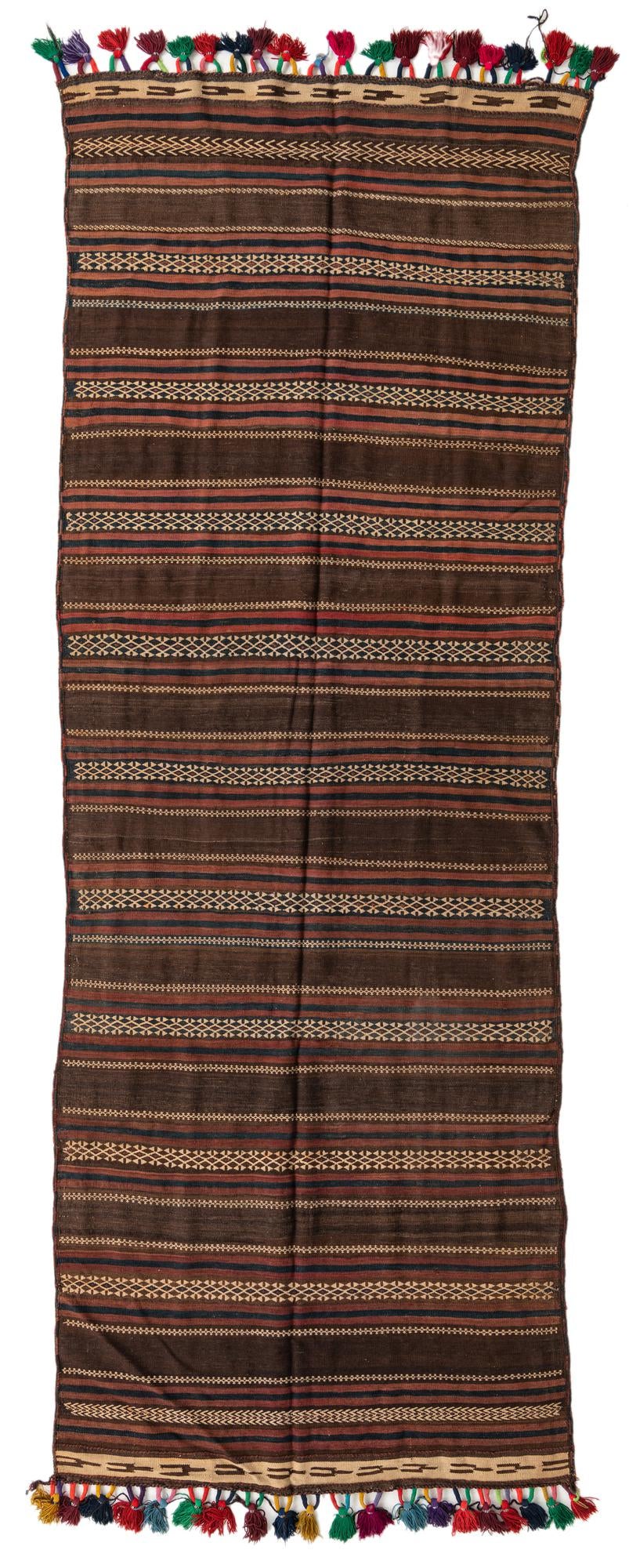 4' 3 x 12' Hand Woven Kilim Fars Wool Runner Rug