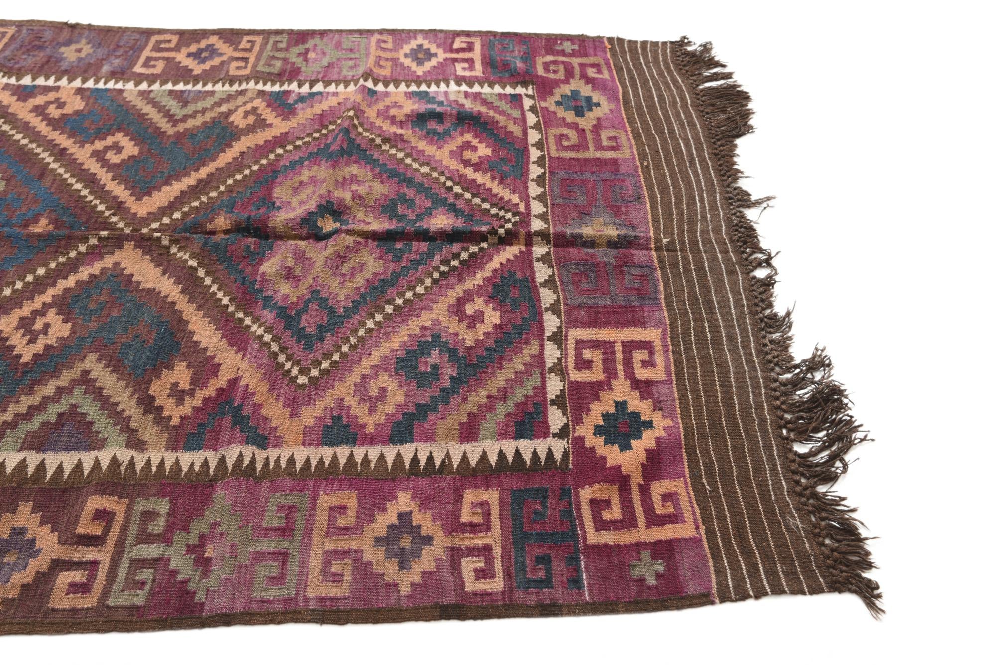 5' 2 x 9' 10 Hand Woven Kilim Fars Wool Runner Rug