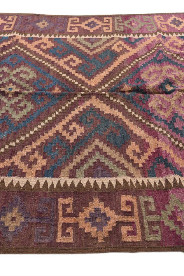 Detail image of 5' 2 x 9' 10 Hand Woven Kilim Fars Wool Runner Rug