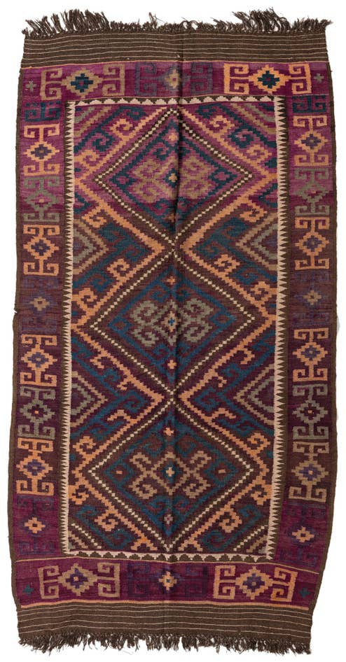 Detail image of 5' 2 x 9' 10 Hand Woven Kilim Fars Wool Runner Rug