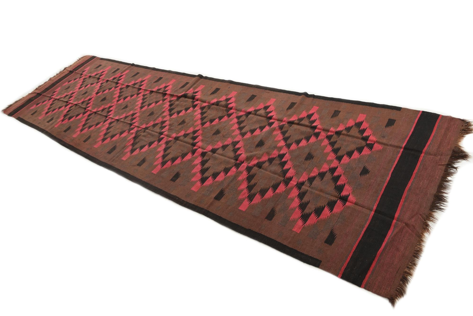 4' 6 x 15' Hand Woven Kilim Fars Wool Runner Rug