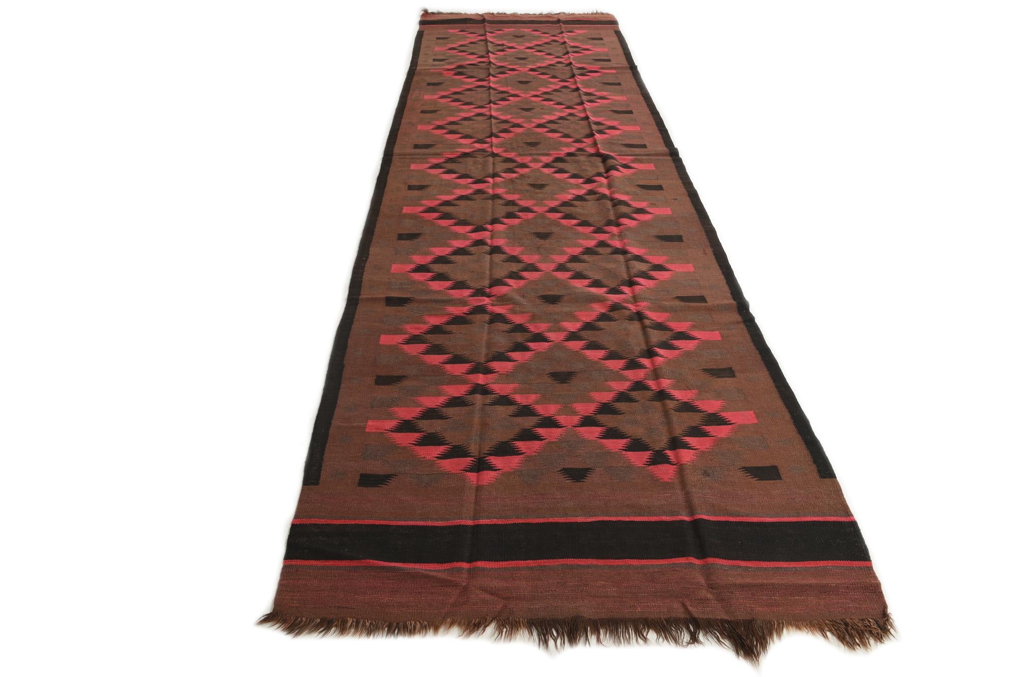 4' 6 x 15' Hand Woven Kilim Fars Wool Runner Rug