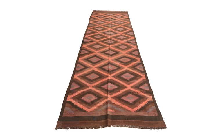 3' 8 x 11' 7 Hand Woven Kilim Fars Wool Runner Rug