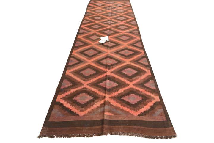 3' 8 x 11' 7 Hand Woven Kilim Fars Wool Runner Rug