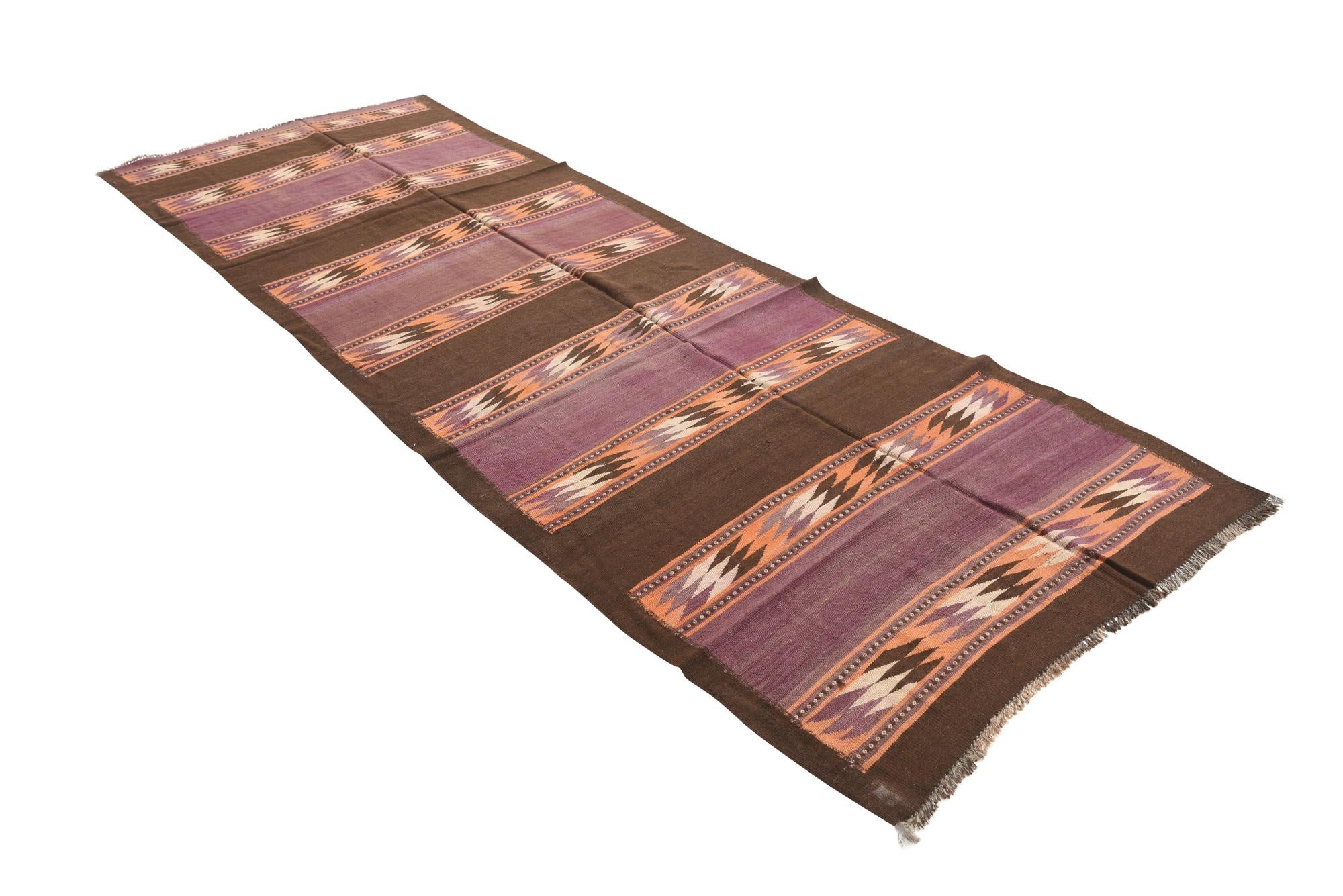 4' 4 x 12' 3 Hand Woven Kilim Fars Wool Runner Rug