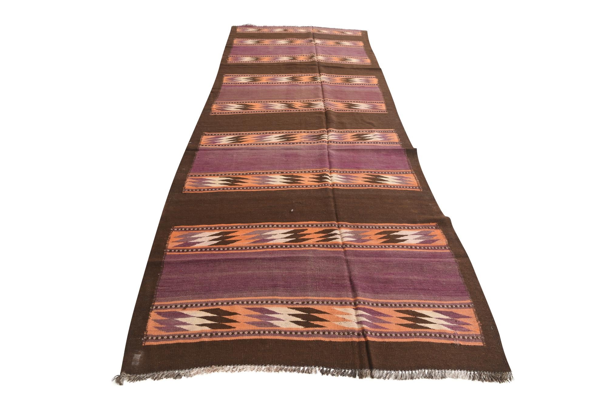 4' 4 x 12' 3 Hand Woven Kilim Fars Wool Runner Rug