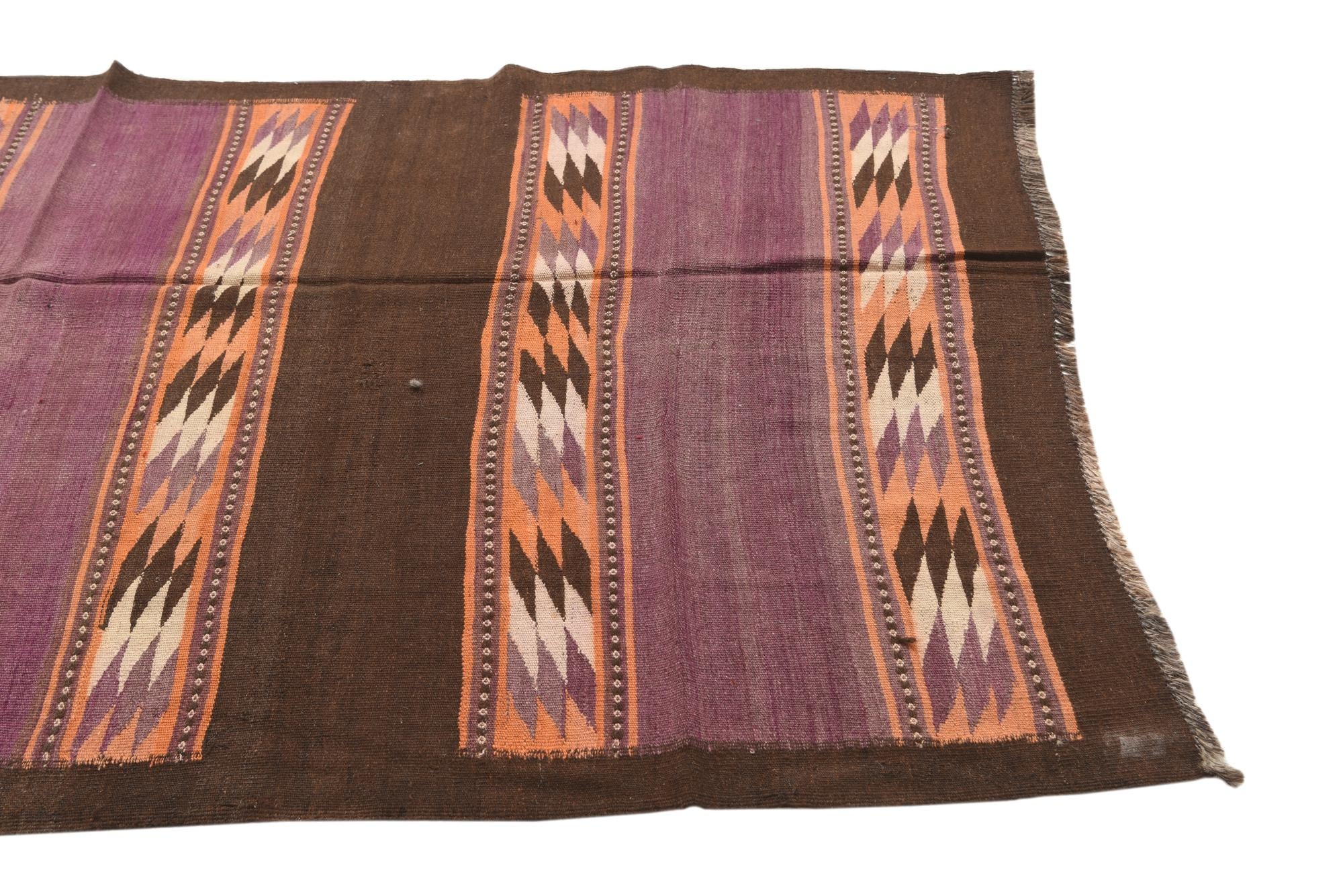 4' 4 x 12' 3 Hand Woven Kilim Fars Wool Runner Rug