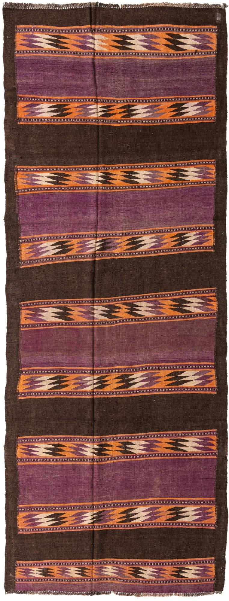 4' 4 x 12' 3 Hand Woven Kilim Fars Wool Runner Rug
