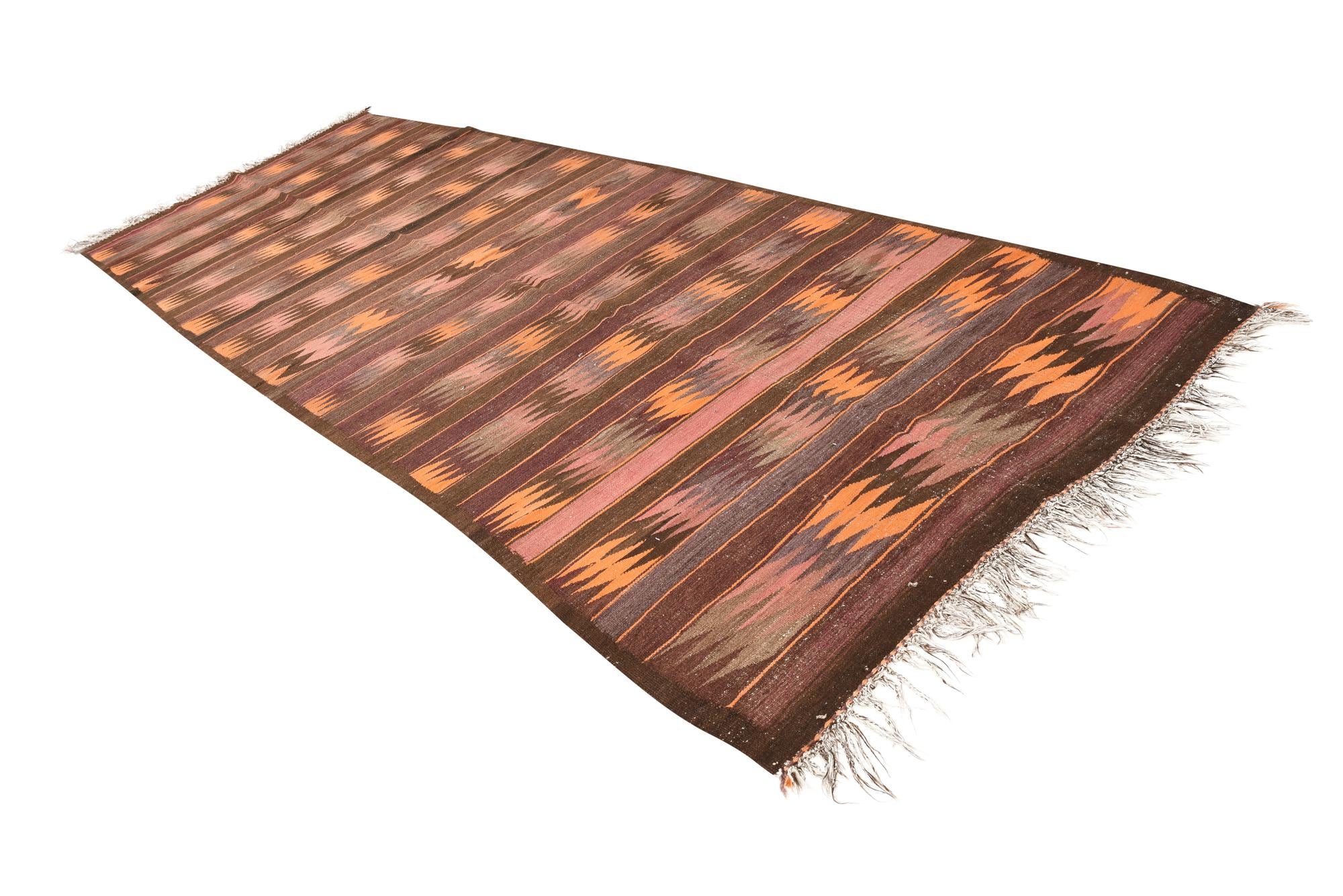 4' 10 x 12' 8 Hand Woven Kilim Fars Wool Runner Rug
