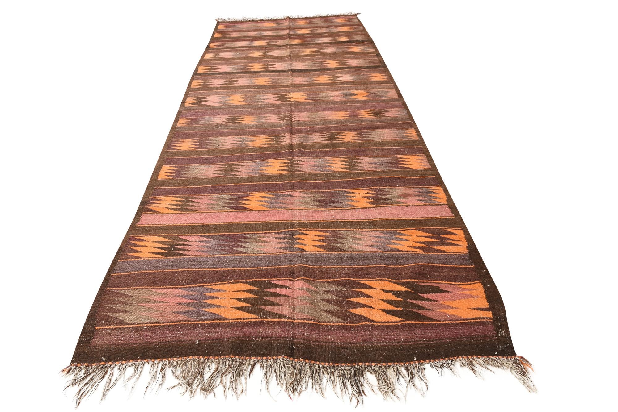 4' 10 x 12' 8 Hand Woven Kilim Fars Wool Runner Rug