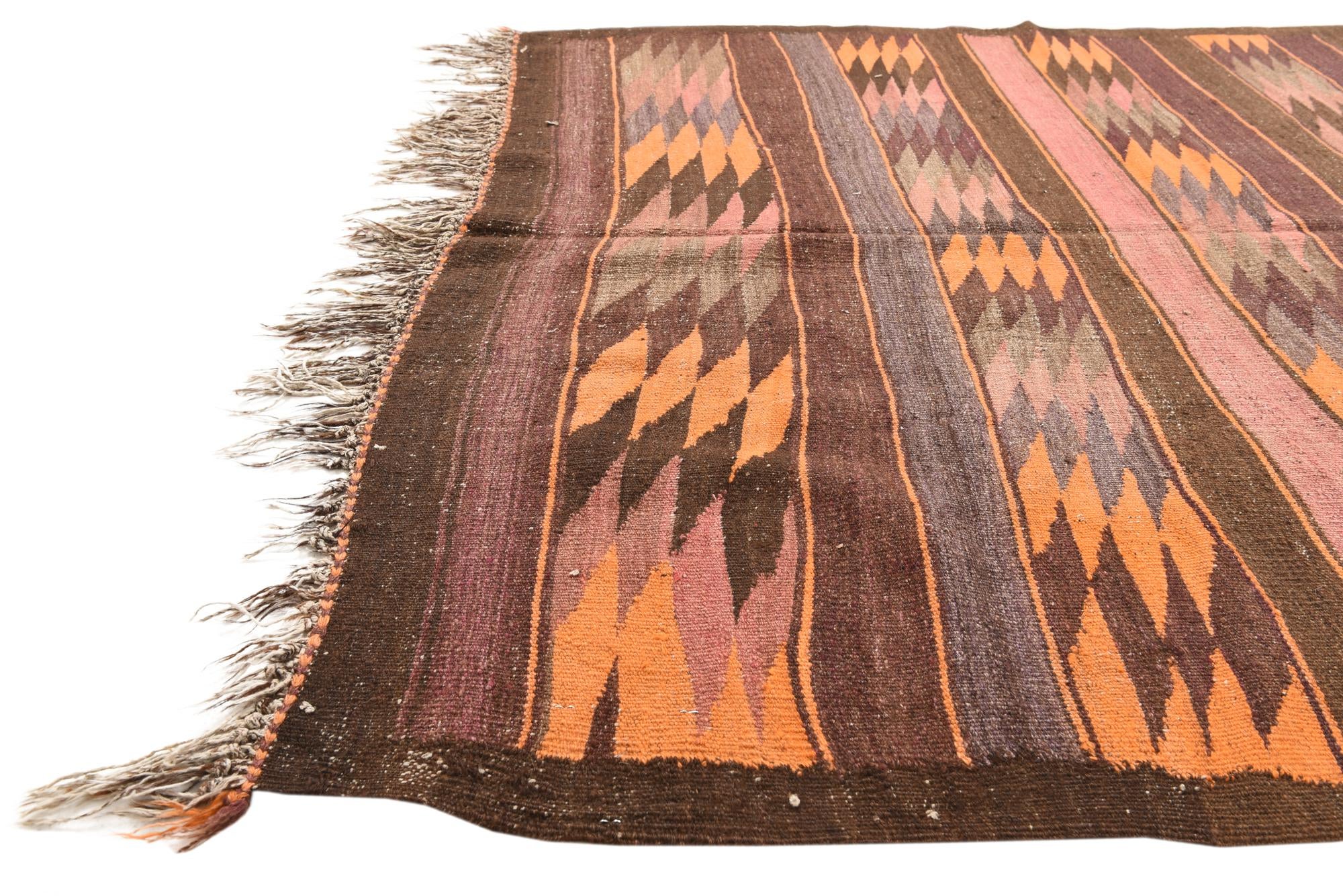 4' 10 x 12' 8 Hand Woven Kilim Fars Wool Runner Rug