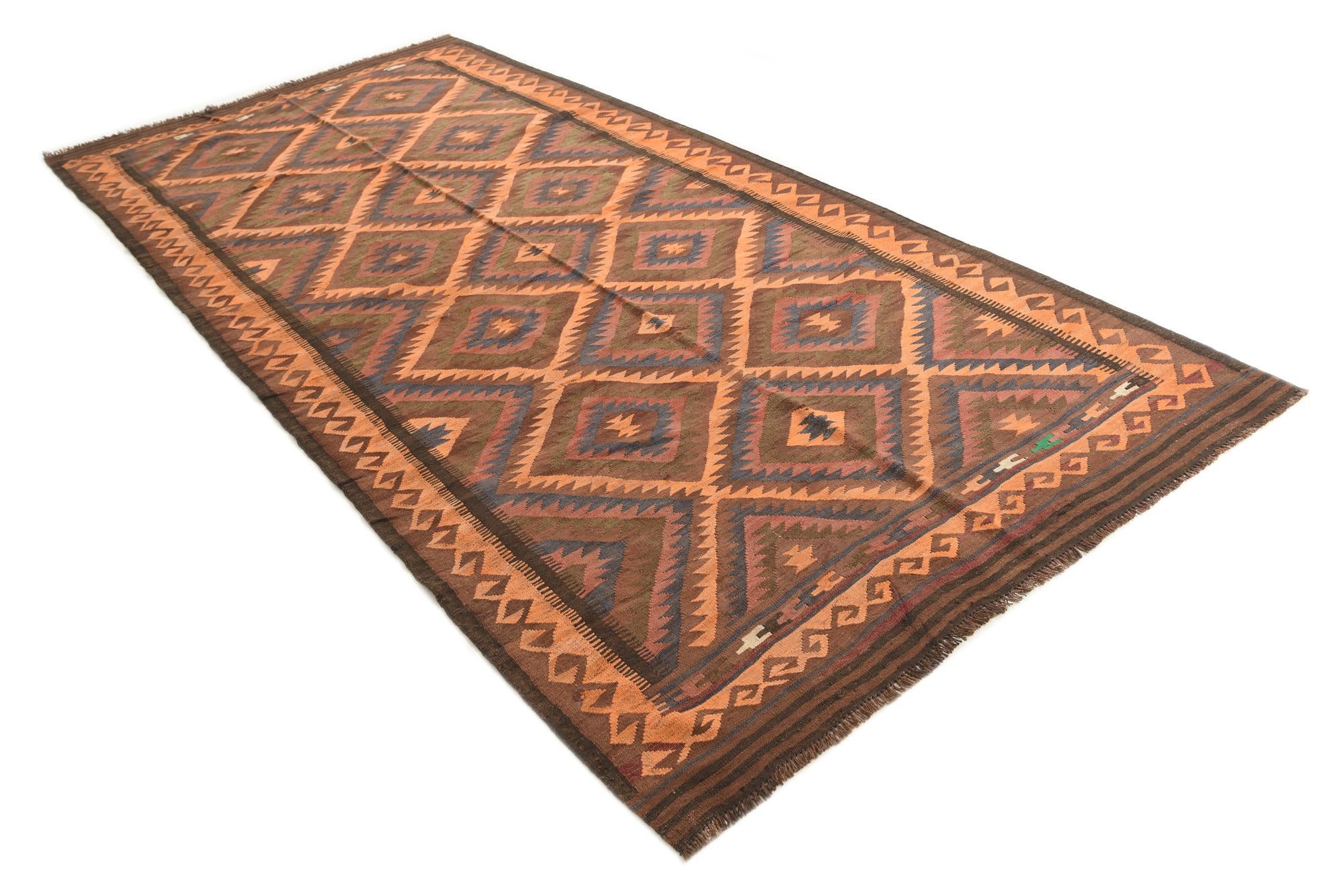 5' 5 x 11' 5 Hand Woven Kilim Fars Wool Runner Rug