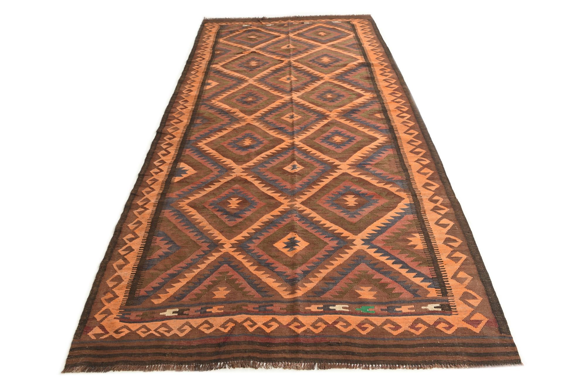 5' 5 x 11' 5 Hand Woven Kilim Fars Wool Runner Rug