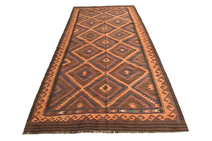 Detailfoto van 165cm x 350cm Handgeweven Kilim Fars Wol Loper Vloerkleed