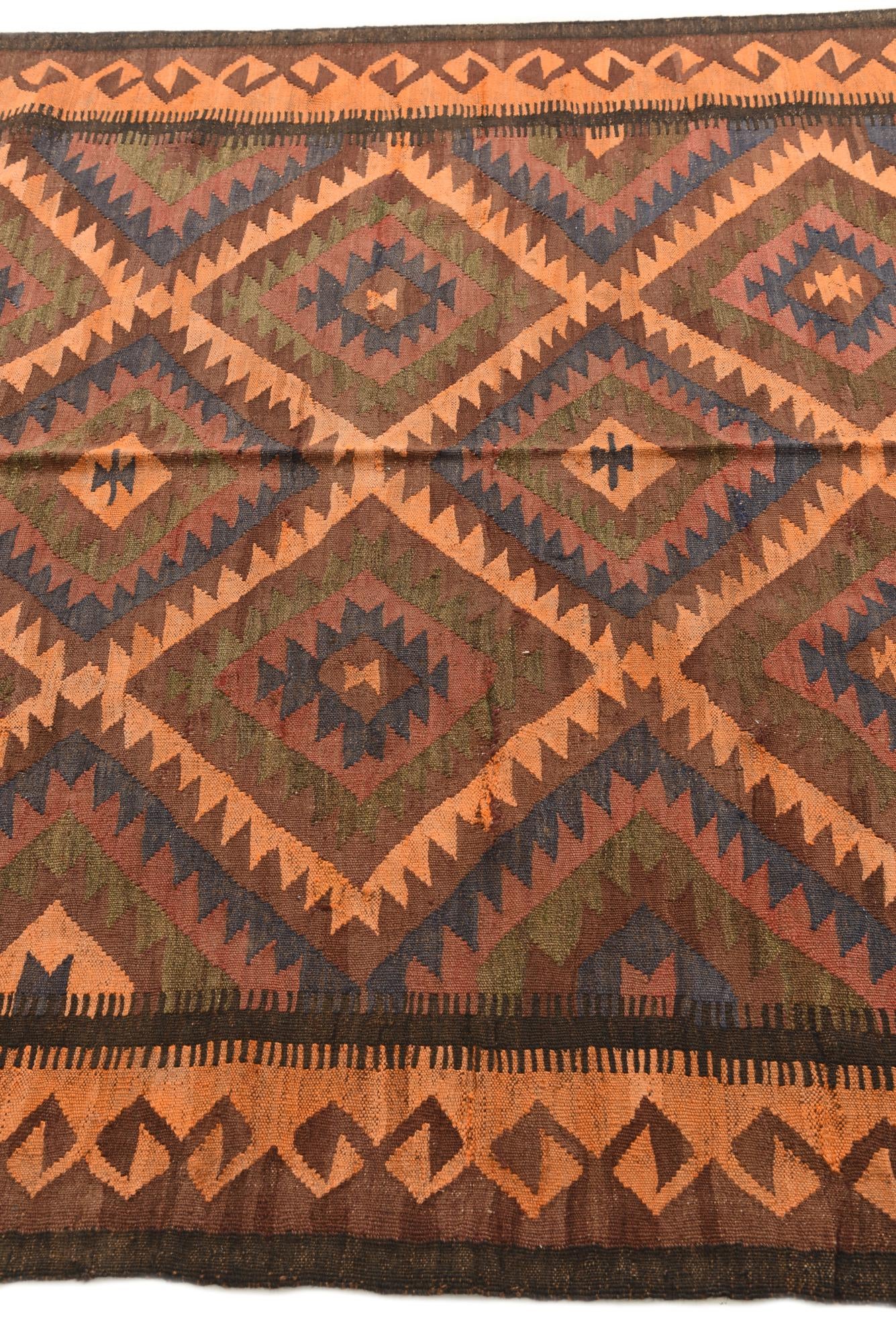 5' 5 x 11' 5 Hand Woven Kilim Fars Wool Runner Rug