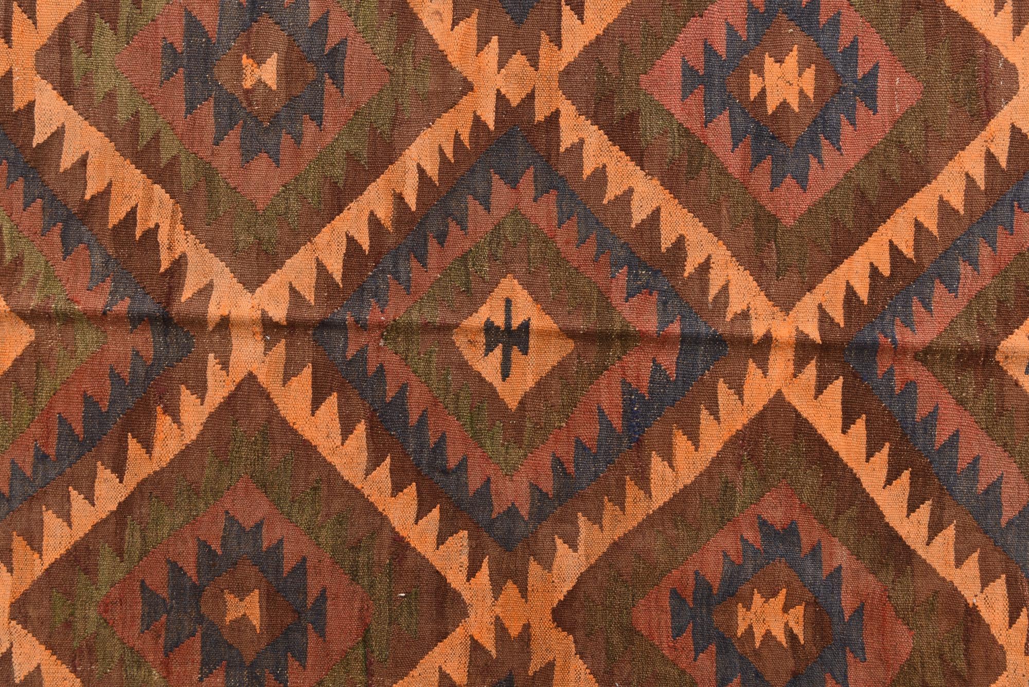 5' 5 x 11' 5 Hand Woven Kilim Fars Wool Runner Rug