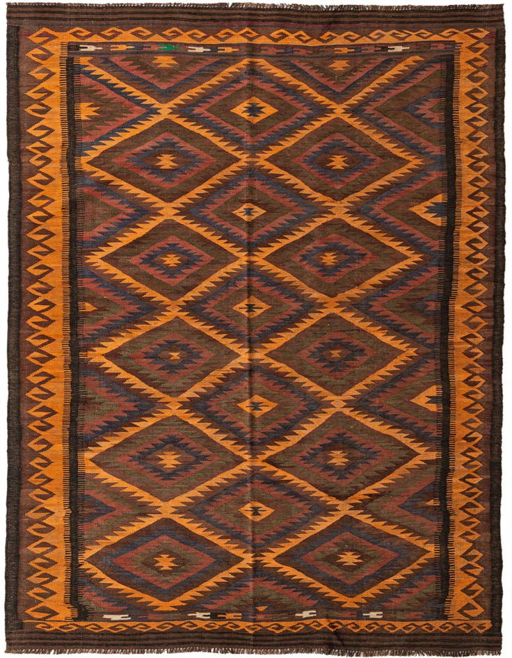 Detail image of 5' 5 x 11' 5 Hand Woven Kilim Fars Wool Runner Rug