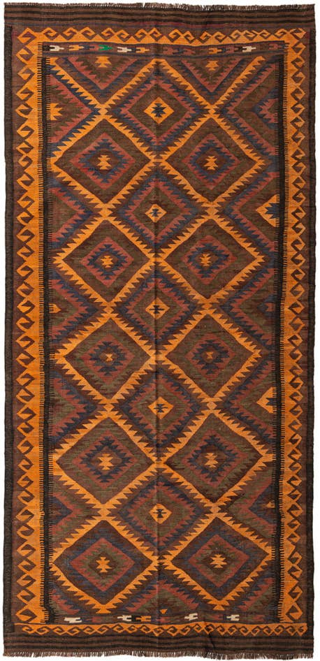 Detailfoto van 165cm x 350cm Handgeweven Kilim Fars Wol Loper Vloerkleed