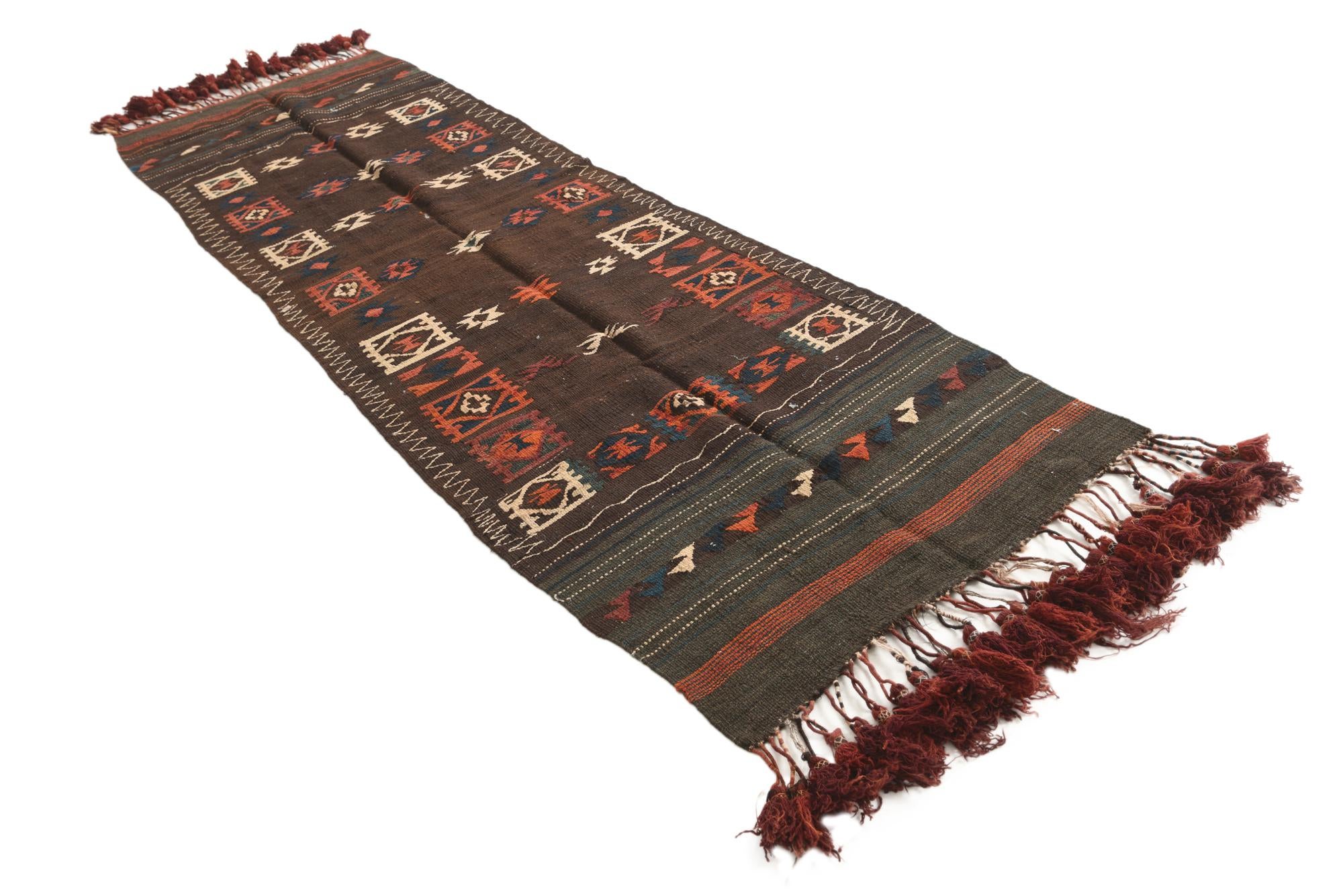 3' 2 x 10' 7 Hand Woven Kilim Fars Wool Runner Rug