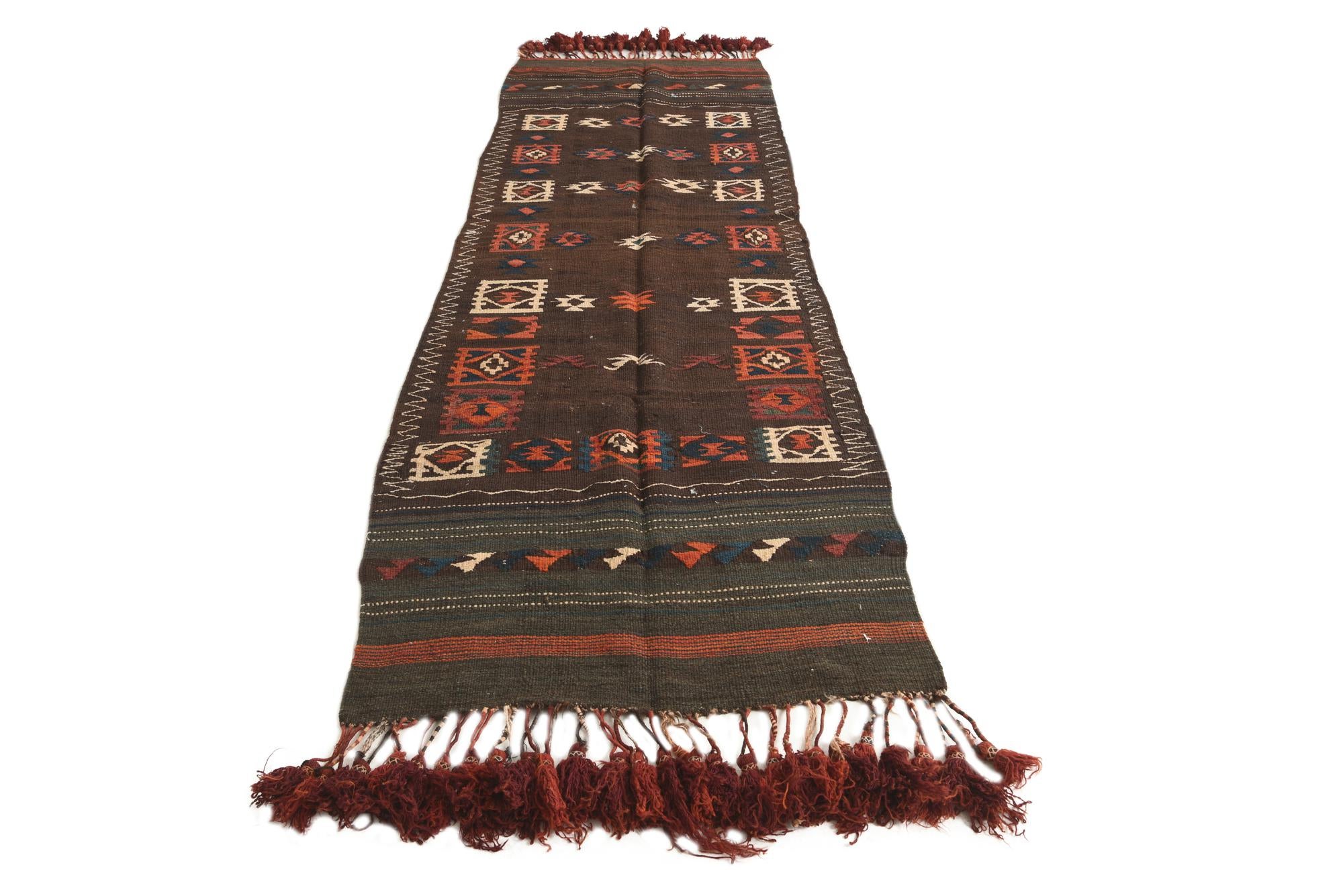 3' 2 x 10' 7 Hand Woven Kilim Fars Wool Runner Rug