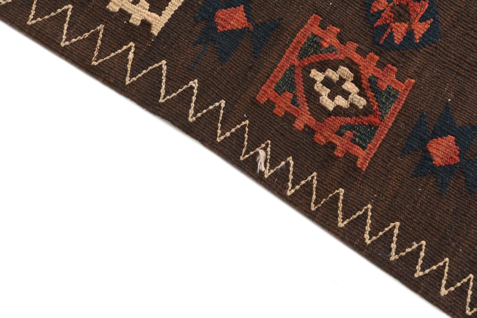 3' 2 x 10' 7 Hand Woven Kilim Fars Wool Runner Rug
