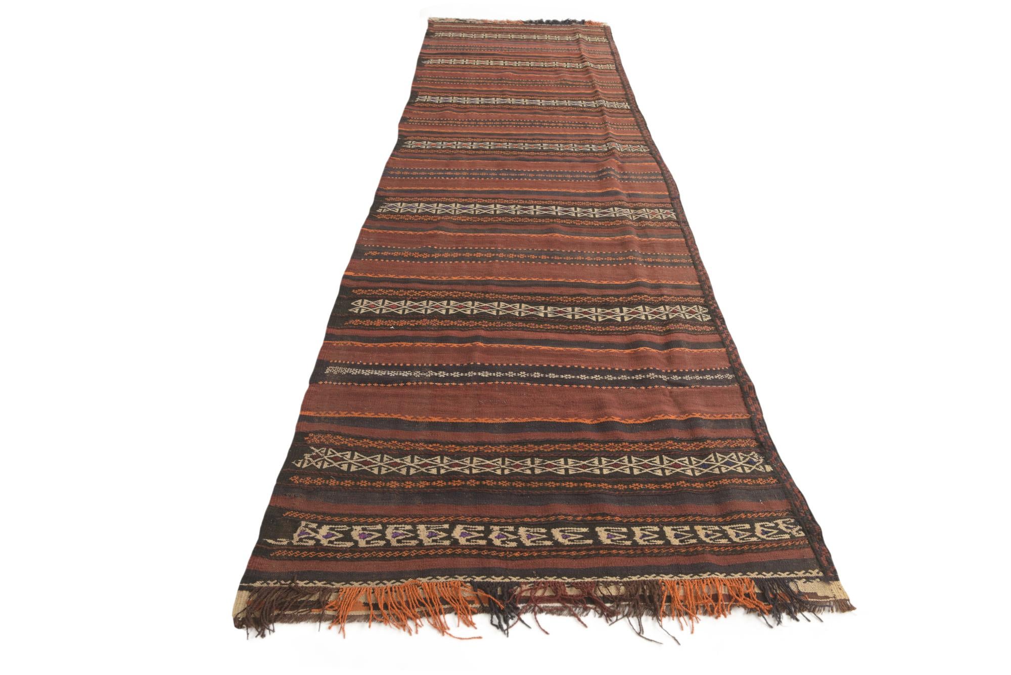 3' 6 x 12' 1 Hand Woven Kilim Fars Wool Runner Rug