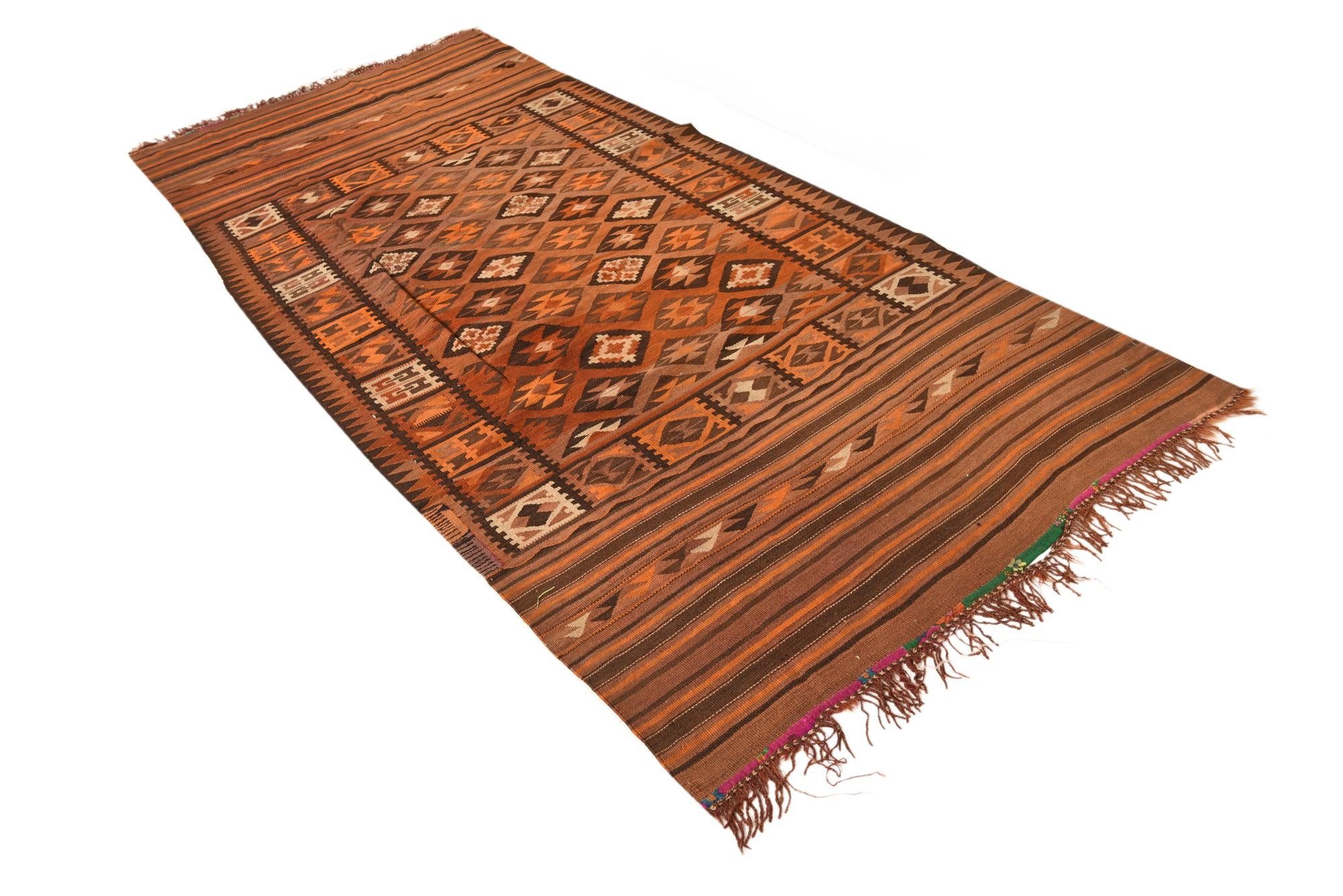 4' 2 x 10' 7 Hand Woven Kilim Fars Wool Runner Rug
