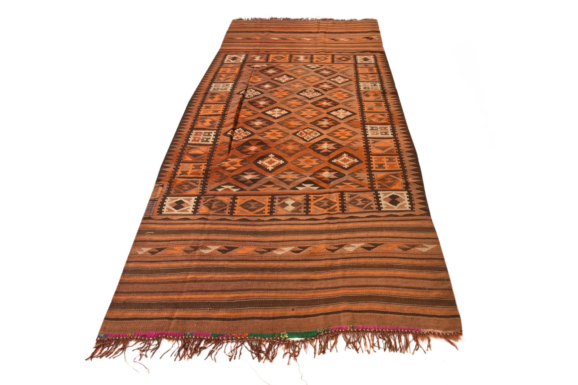 4' 2 x 10' 7 Hand Woven Kilim Fars Wool Runner Rug