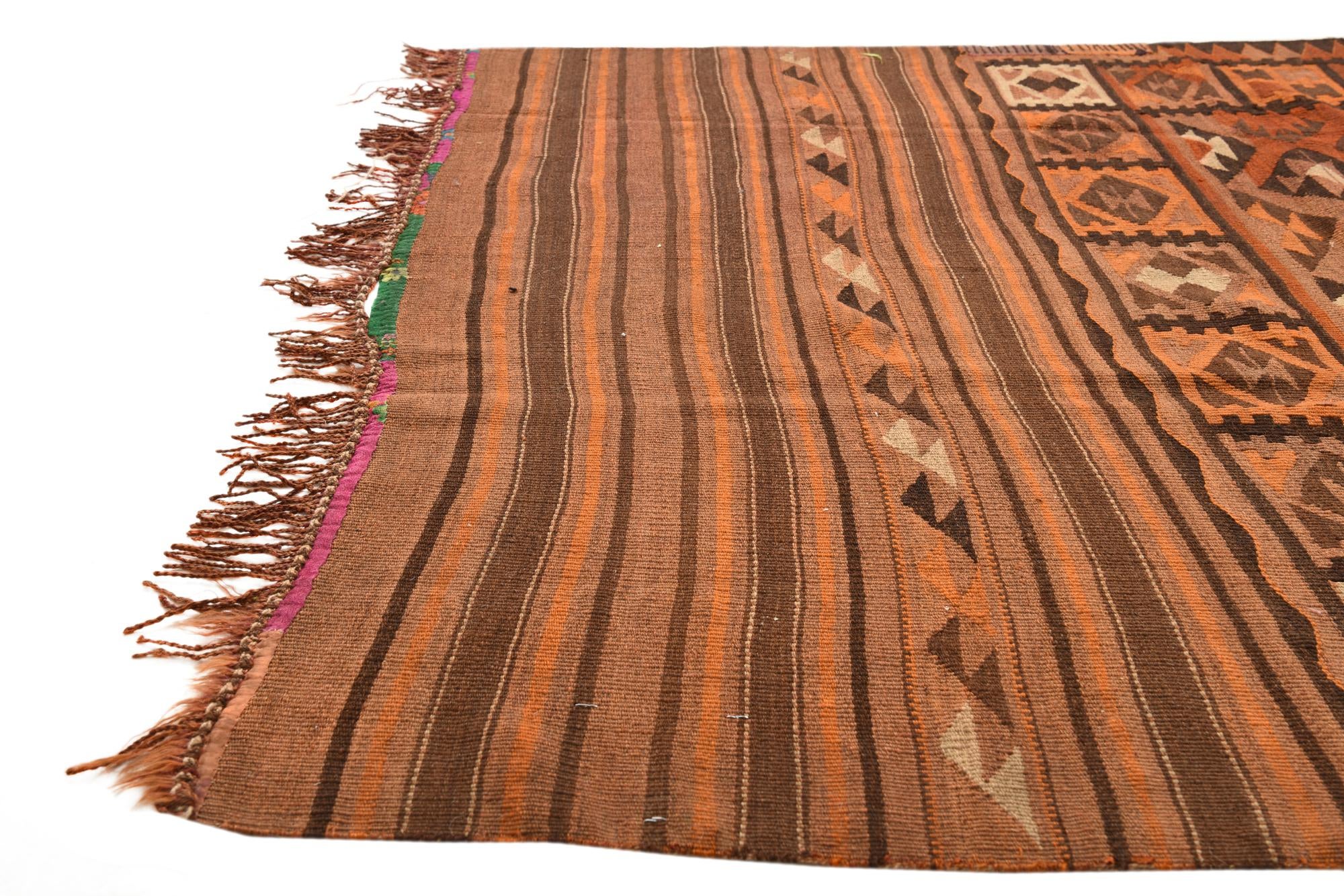 4' 2 x 10' 7 Hand Woven Kilim Fars Wool Runner Rug
