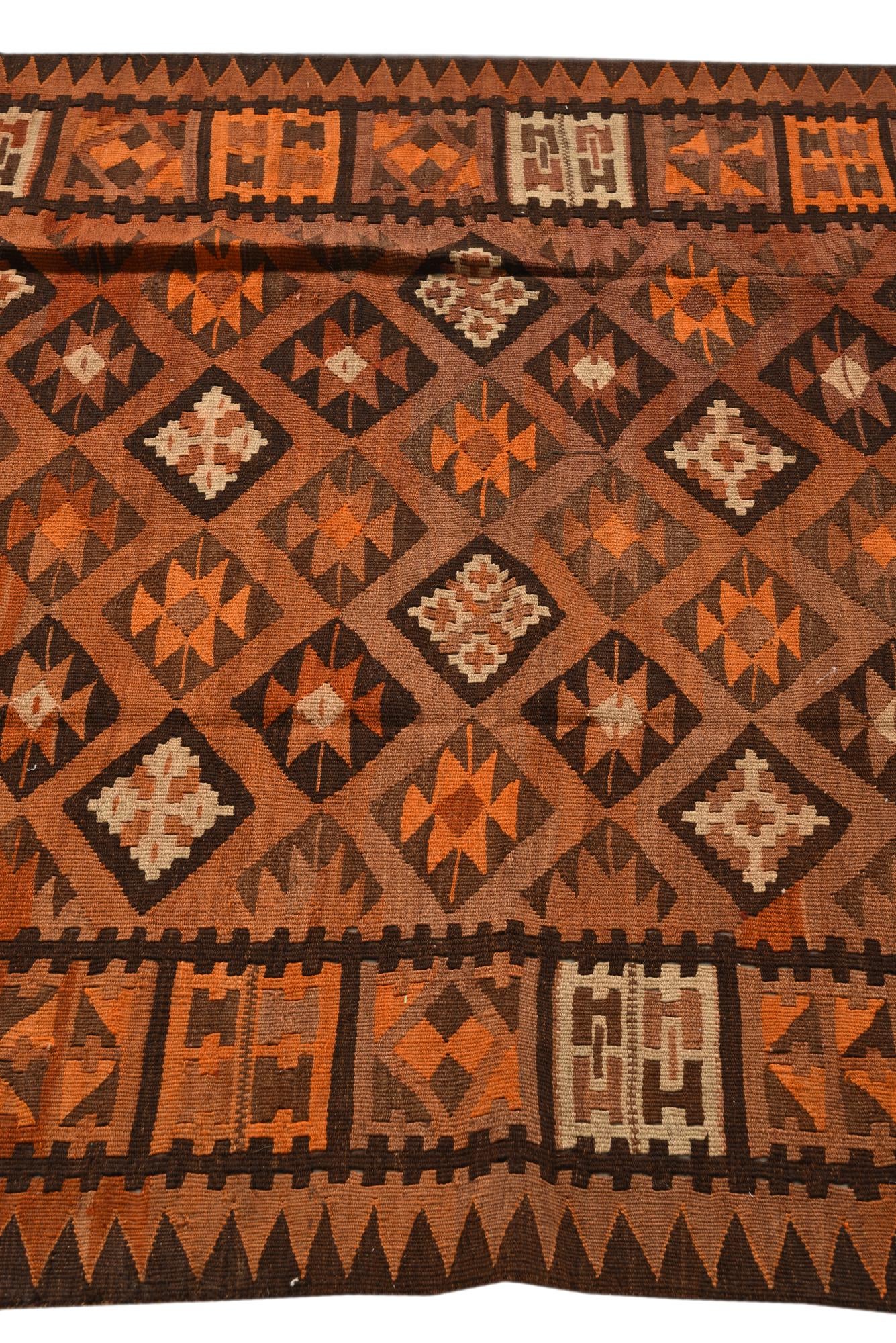 4' 2 x 10' 7 Hand Woven Kilim Fars Wool Runner Rug