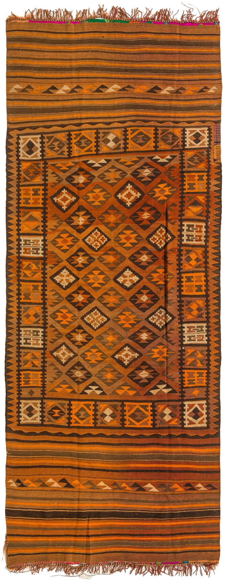 4' 2 x 10' 7 Hand Woven Kilim Fars Wool Runner Rug