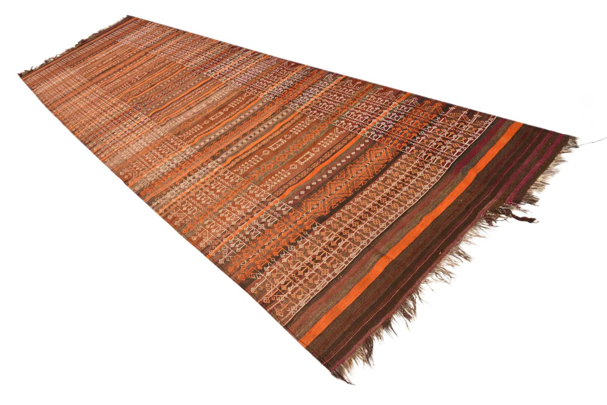 4' 8 x 15' Hand Woven Kilim Fars Wool Runner Rug