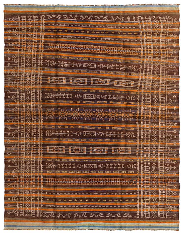 Detail image of 4' 4 x 11' 2 Hand Woven Kilim Fars Wool Runner Rug