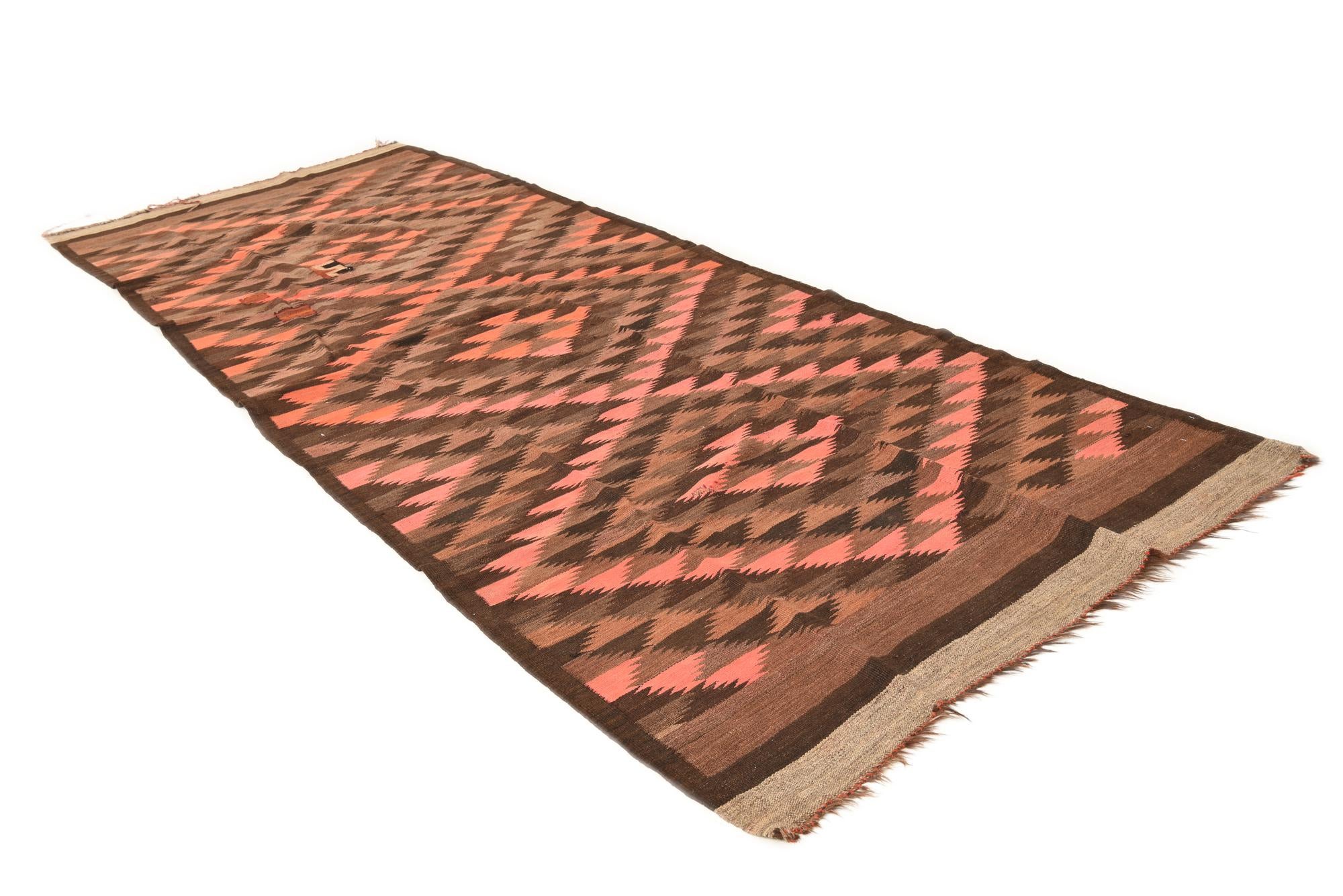 4' 5 x 12' 1 Hand Woven Kilim Fars Wool Runner Rug