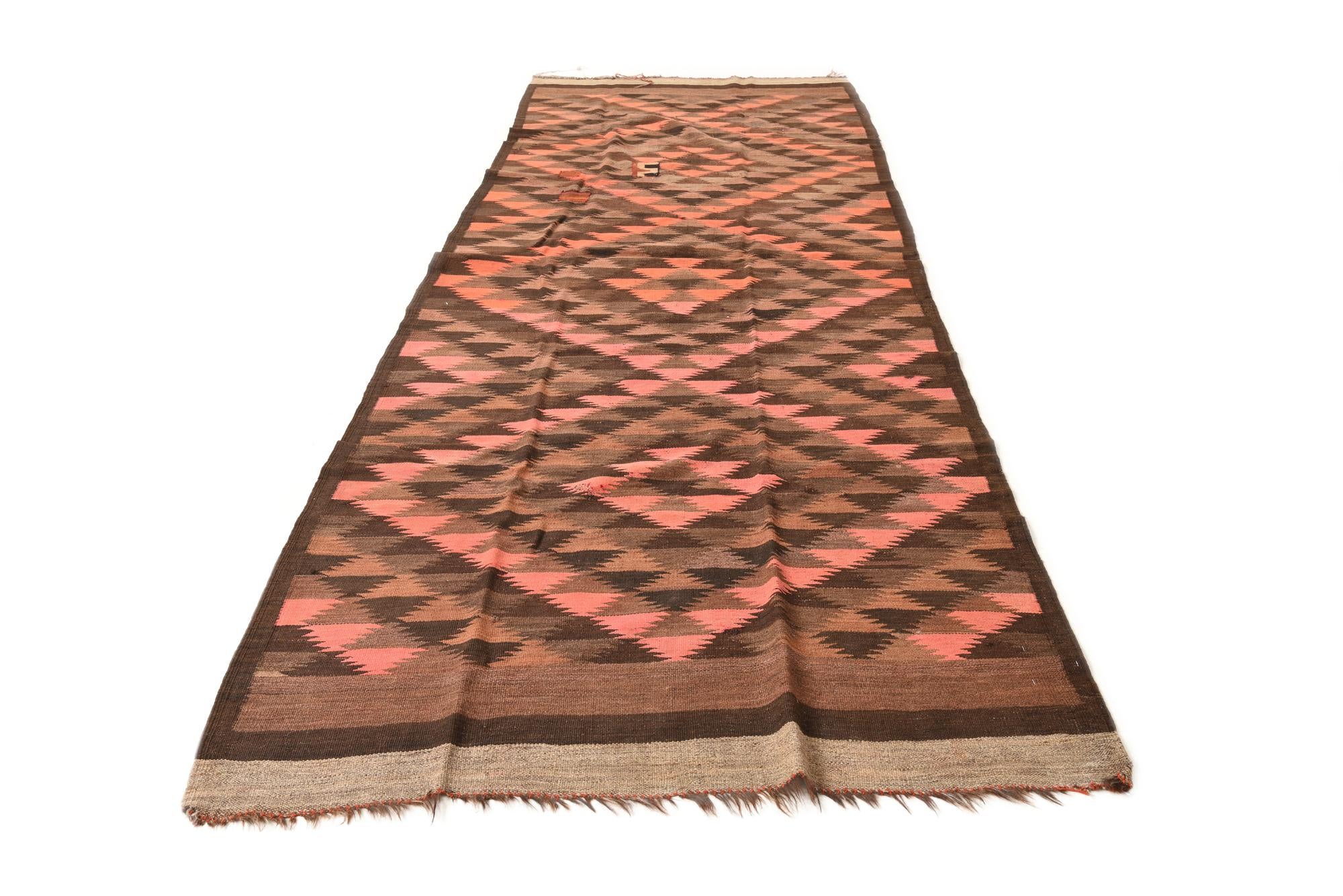 4' 5 x 12' 1 Hand Woven Kilim Fars Wool Runner Rug