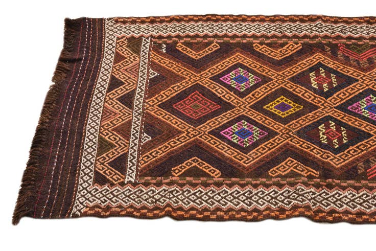 Detail image of 2' 4 x 8' 9 Hand Woven Kilim Fars Wool Runner Rug