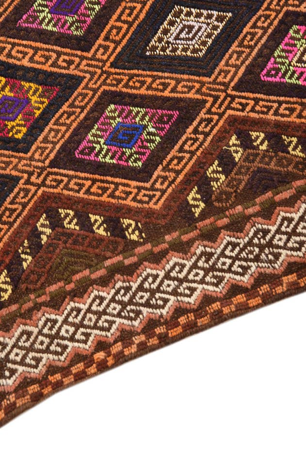 Detail image of 2' 4 x 8' 9 Hand Woven Kilim Fars Wool Runner Rug