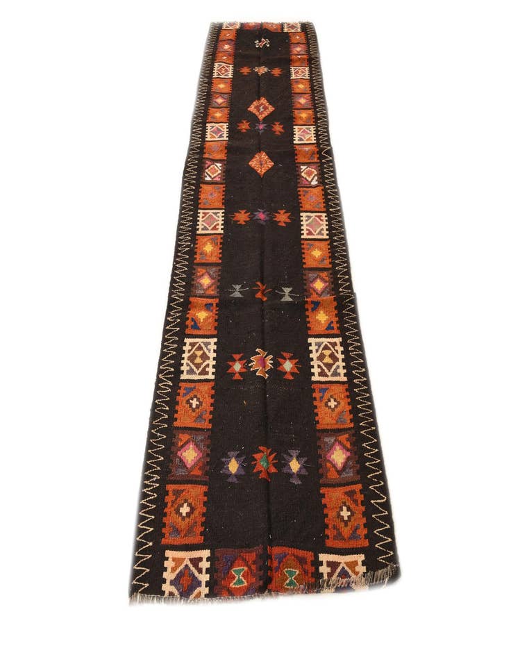 Detail image of 3' 2 x 10' 4 Hand Woven Kilim Fars Wool Runner Rug