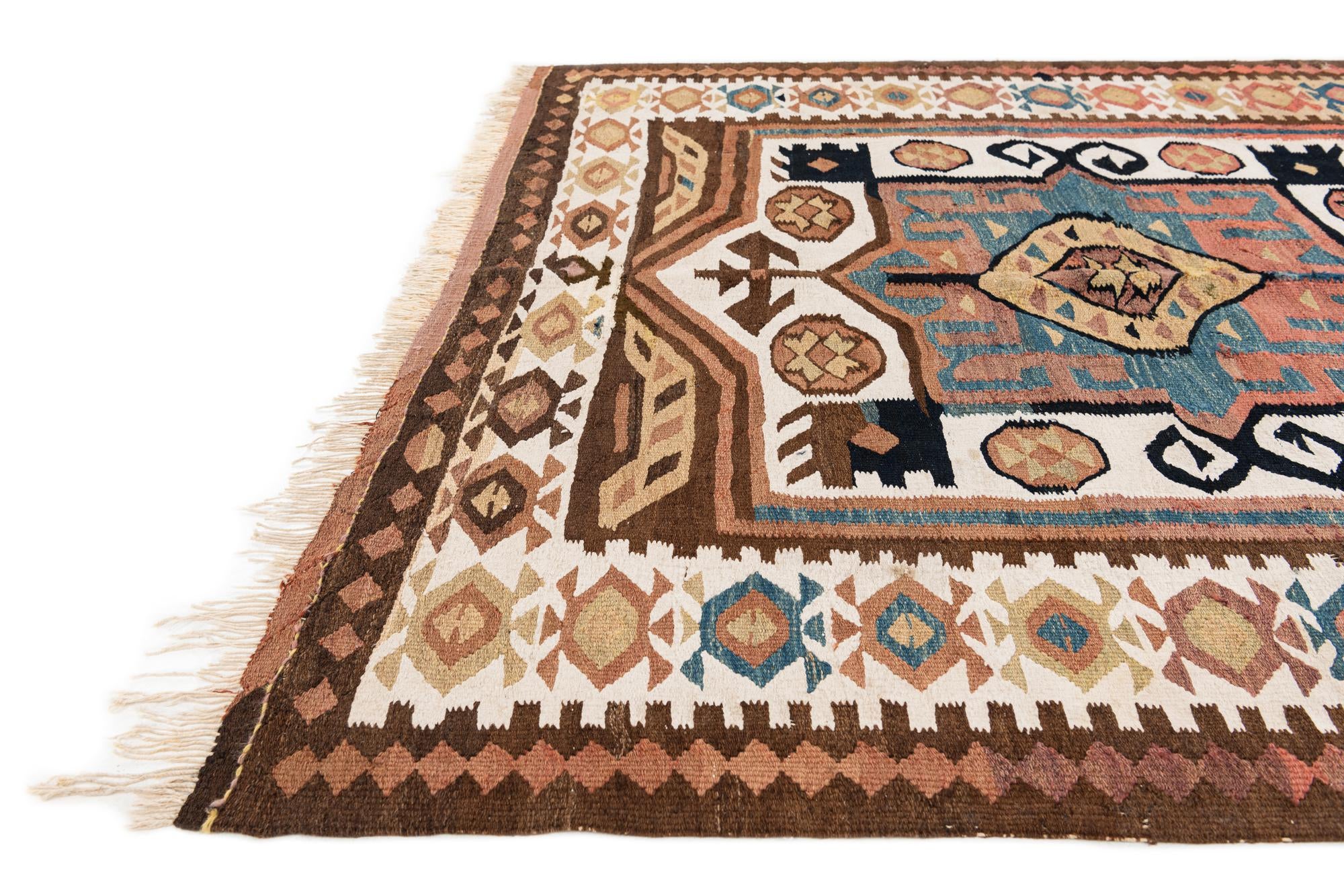 4' 9 x 10' 6 Hand Woven Kilim Fars Wool Runner Rug