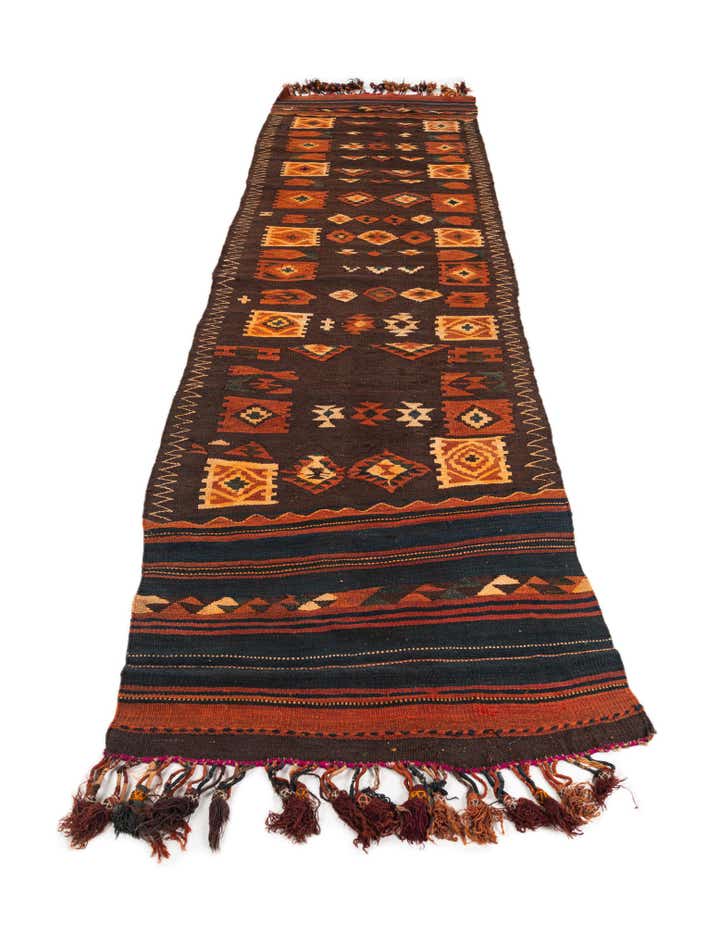 100cm x 380cm Hand Woven Kilim Fars Wool Runner Rug