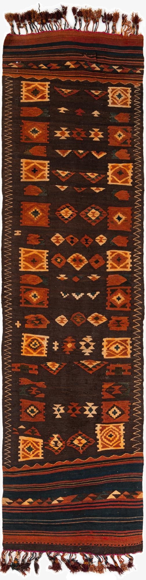 3' 4 x 12' 5  Hand Woven Kilim Fars Wool Runner Rug